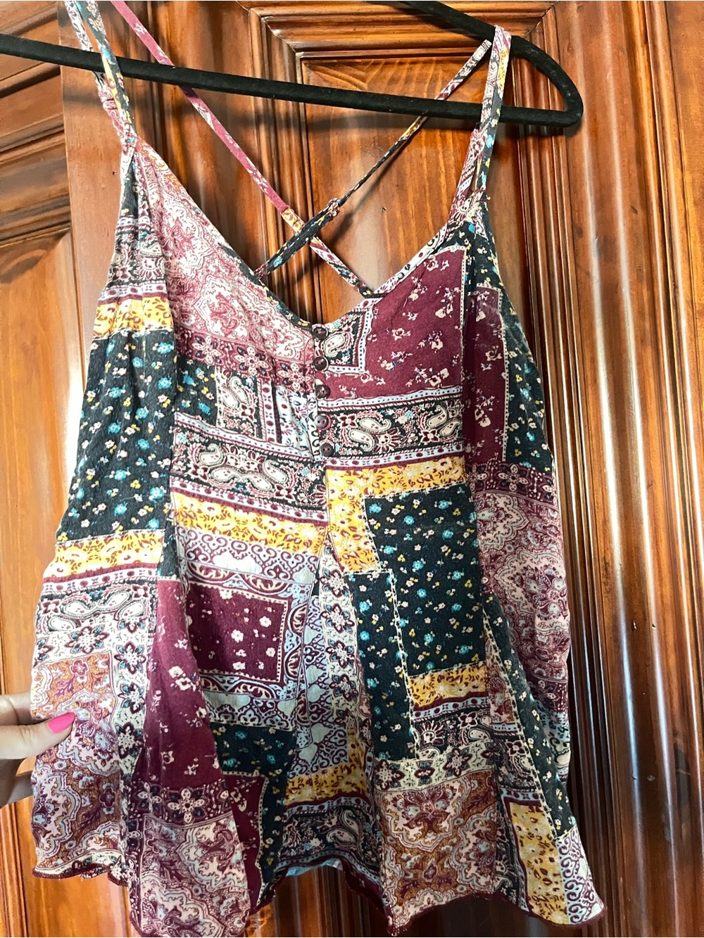 Flowy patterned v-neck tank, adjustable